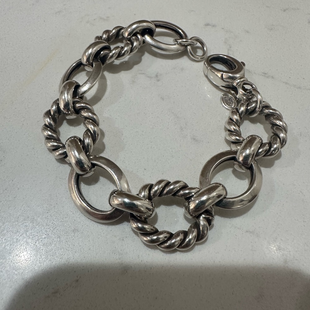 Italy Chunky Twist Cable Link Sterling Silver Oval Link Bracelet